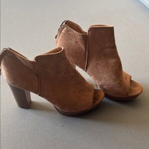 Brown Suede Peep-Toe Heeled Boots. Excellent condition!